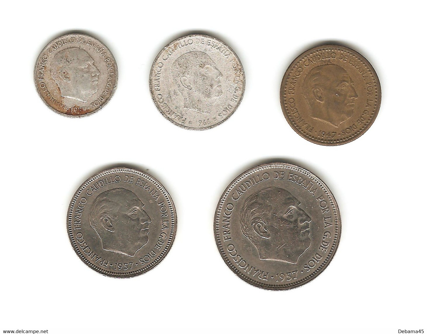 ABN/ Espagne : 10 Cts 1959 - 50 Cts 1966 - 1 Peseta 1947 (étoile 52) - 5 Pesetas (étoile 74) - 25 Pesetas (étoile 66) - 10 Céntimos