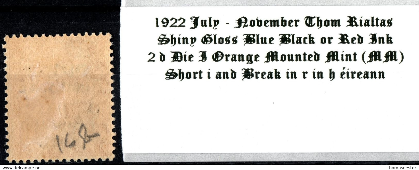 1922 July-November Thom Rialtas 5 Line Overprint In Shiny Blue Black Or Red Ink 2 D Die I Orange Mounted Mint  (MM) - Ongebruikt