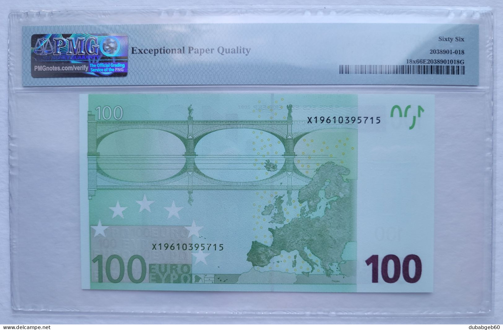 100 Euro 2002, Draghi, Germany X19610395715, Printer E004, PMG66 GEM UNC,  Exceptional Paper Quality - 100 Euro