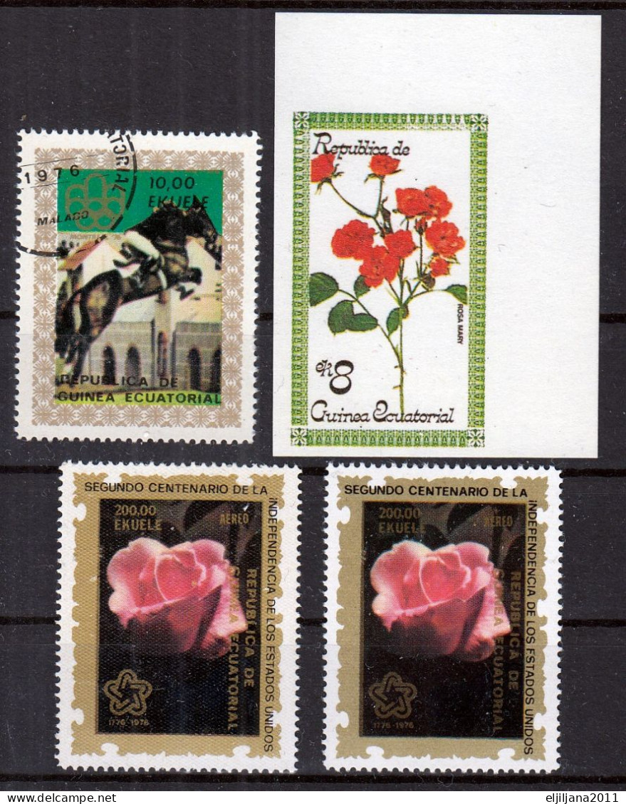 SALE !! 50 % OFF !! ⁕ Guinea Equatorial ⁕ Flora - Roses & Equestrian Sport ⁕ 3v MNH + 1v Used - Guinée Equatoriale