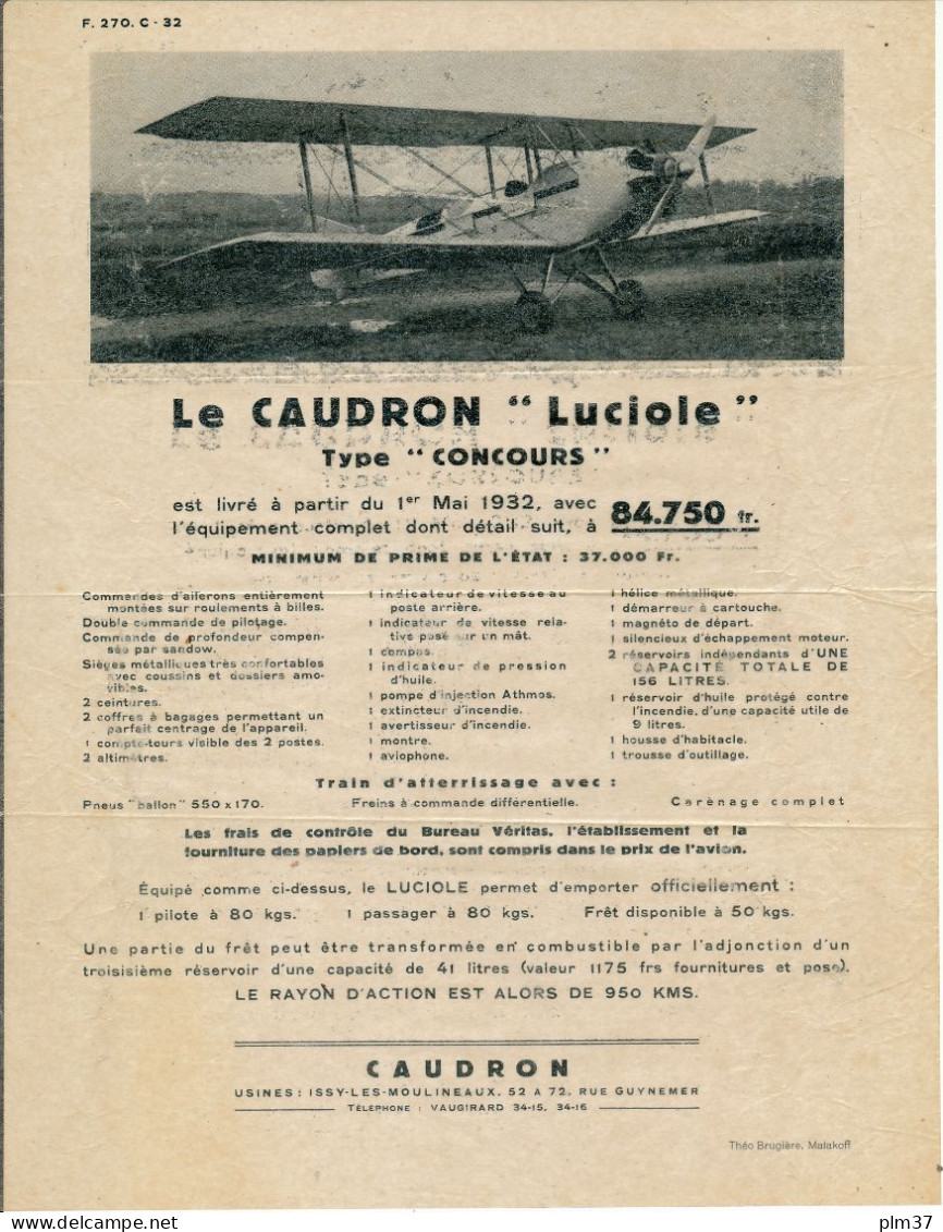 AVIATION - Le CAUDRON " Luciole " , Type " Concours", 1932 - Werbung