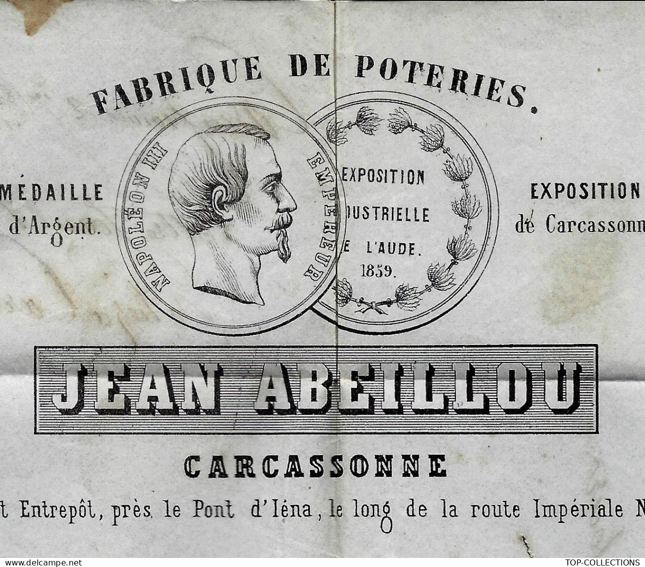 1865 ENTETE Jean Abeillou Carcassonne Fabrique De Poteries Pour Gaxieu Père Fabrique De Touron à Limoux Aude  V.SCANS - 1800 – 1899