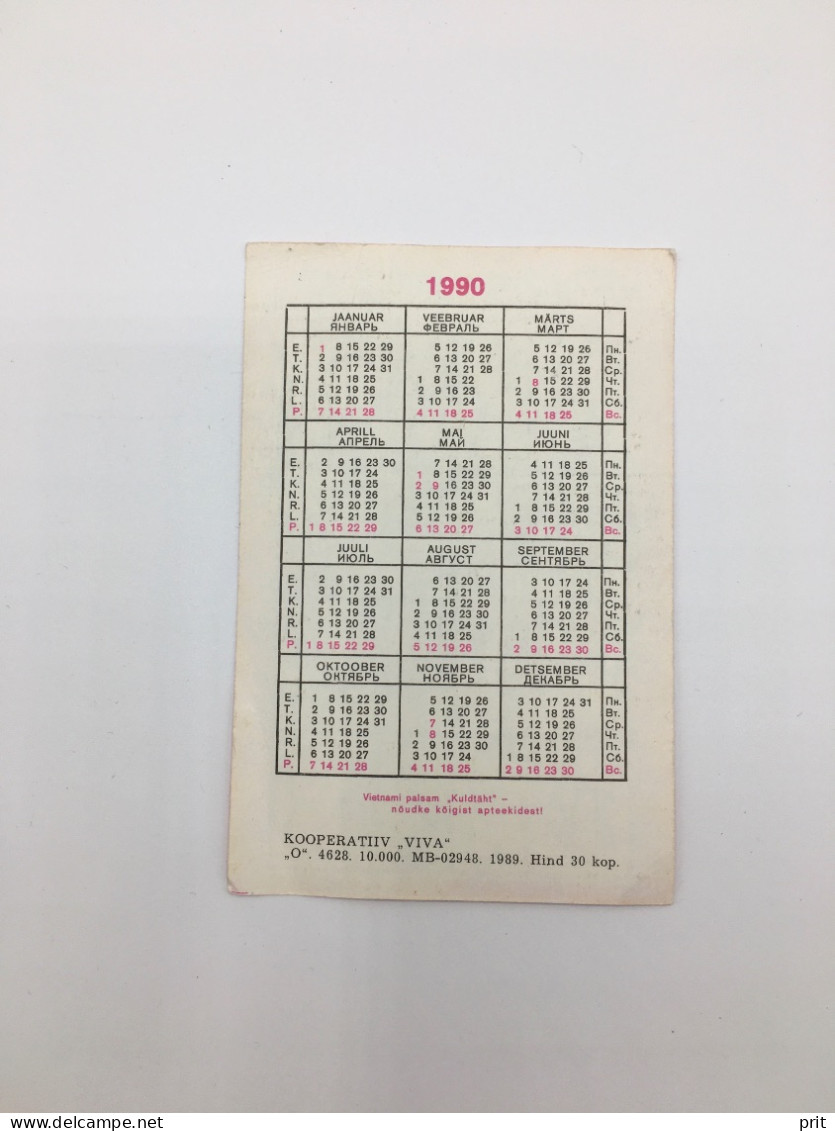 Point Massage With Vietnamese Balm, Soviet Estonia Pocket Calendar USSR 1990 Publisher Viva, Tallinn - Grand Format : 1981-90