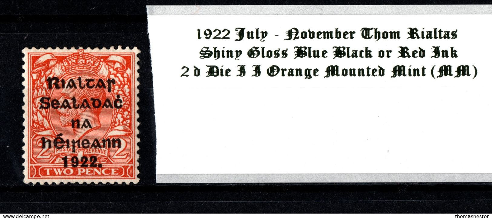 1922 July-November Thom Rialtas 5 Line Overprint In Shiny Blue Black Or Red Ink 2 D Die II Orange Mounted Mint  (MM) - Neufs