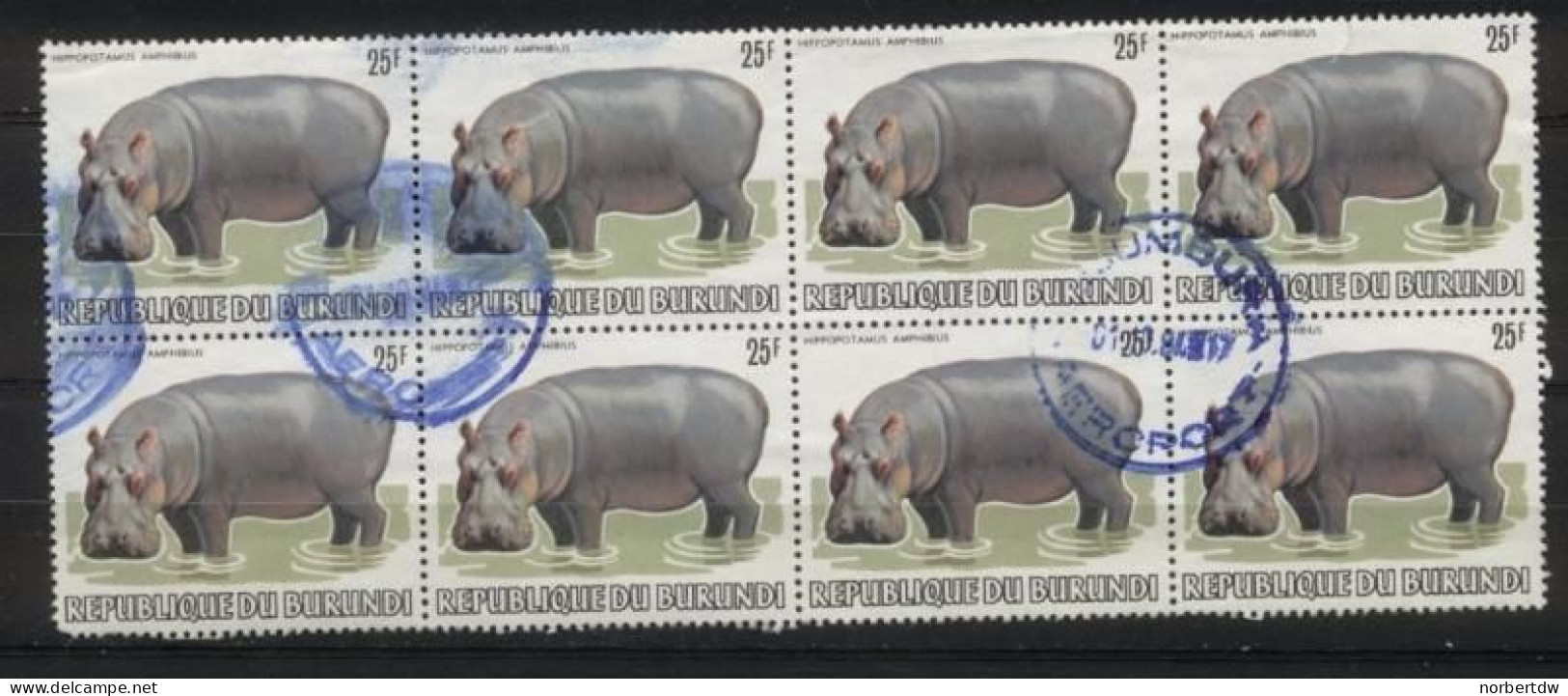 Burundi HIPPO-BLOCK 8 -Catval 280€-Hippopotamus-Mi1588-Gestempelt-1982 - Oblitérés