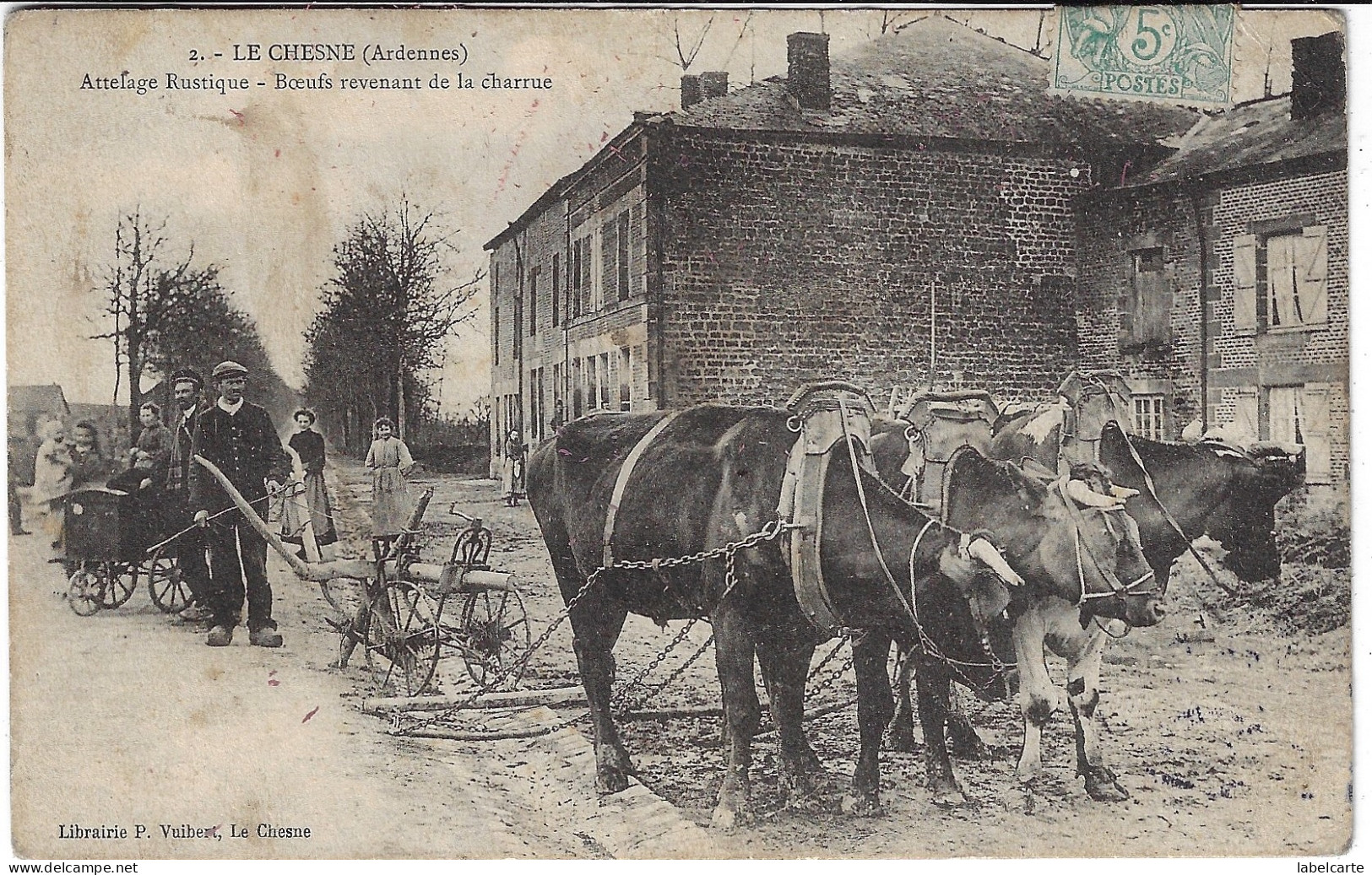 ARDENNE 08. LE CHESNE ATTELAGE RUSTIQUE BOEUFS REVENANT DE LA CHARRUE - Le Chesne