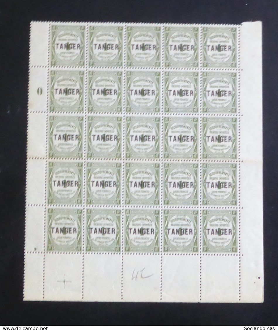 MAROC - 1918 - Taxe TT N°YT. 42 - Recouvrements 1c Olive - Bloc De 25 Bord De Feuille - Neuf Luxe** / MNH - Strafport