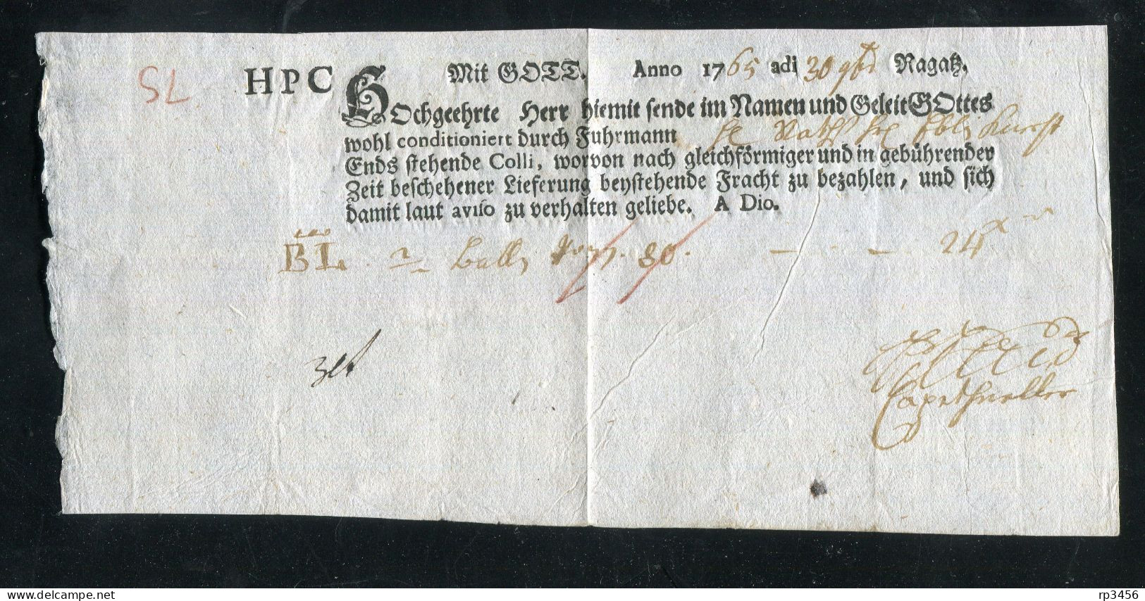 "SCHWEIZ" 1769, Fuhrmannsbrief Ortsdruck "Ragatz" (B842) - ...-1845 Precursores