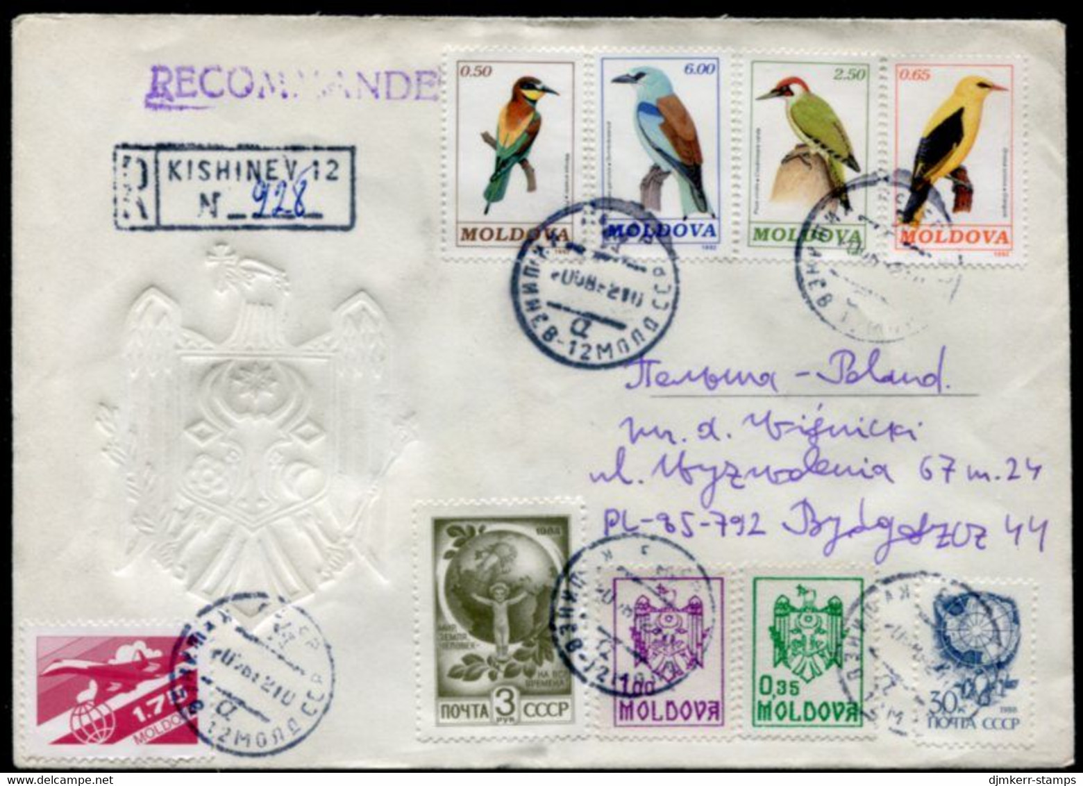 MOLDOVA 1992 Registered Cover With Soviet Union Stamps Used  In Combination With Moldova Issues. - Moldawien (Moldau)