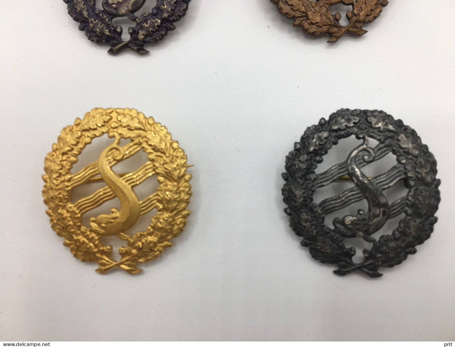 Sweden Swimming Badges Pins, Standard Magister Level: Iron Bronze Silver Gold, Collection Of 4 Vintage Metal Pins - Natación