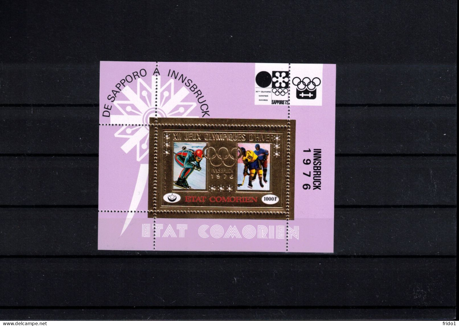 Comores 1976 Olympic Games Innsbruck Perforated Block Ice Hockey + Skiing Postfrisch / MNH - Hiver 1976: Innsbruck