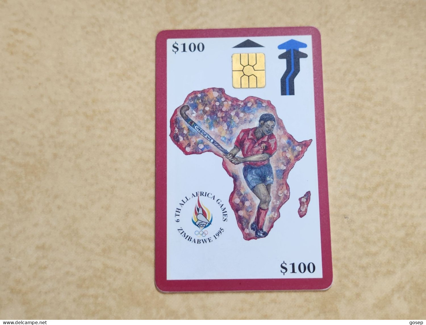 Zimbabwe-(ZIM-05)-6thall Africa Games Red-(31)($100)(1100-030783)(9/98)used Card+1card Free - Zimbabwe