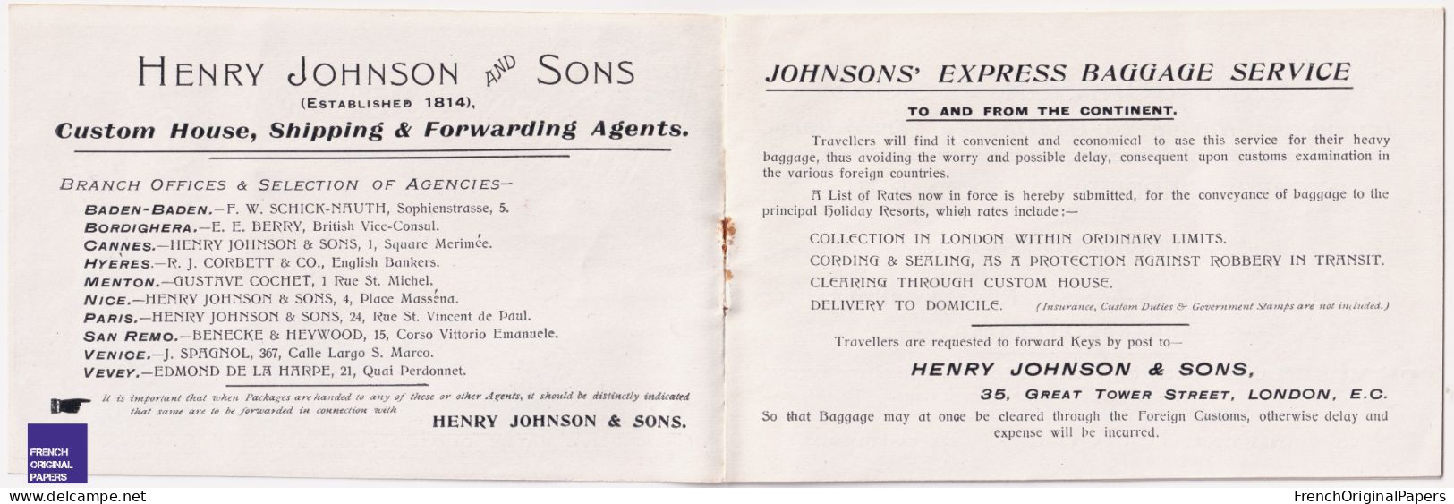 Henry Johnson & Sons Express Forwarding Agency Rare Ad. 1900s Ocean Liner Paquebot Transatlantique London Train A40-39 - Publicités