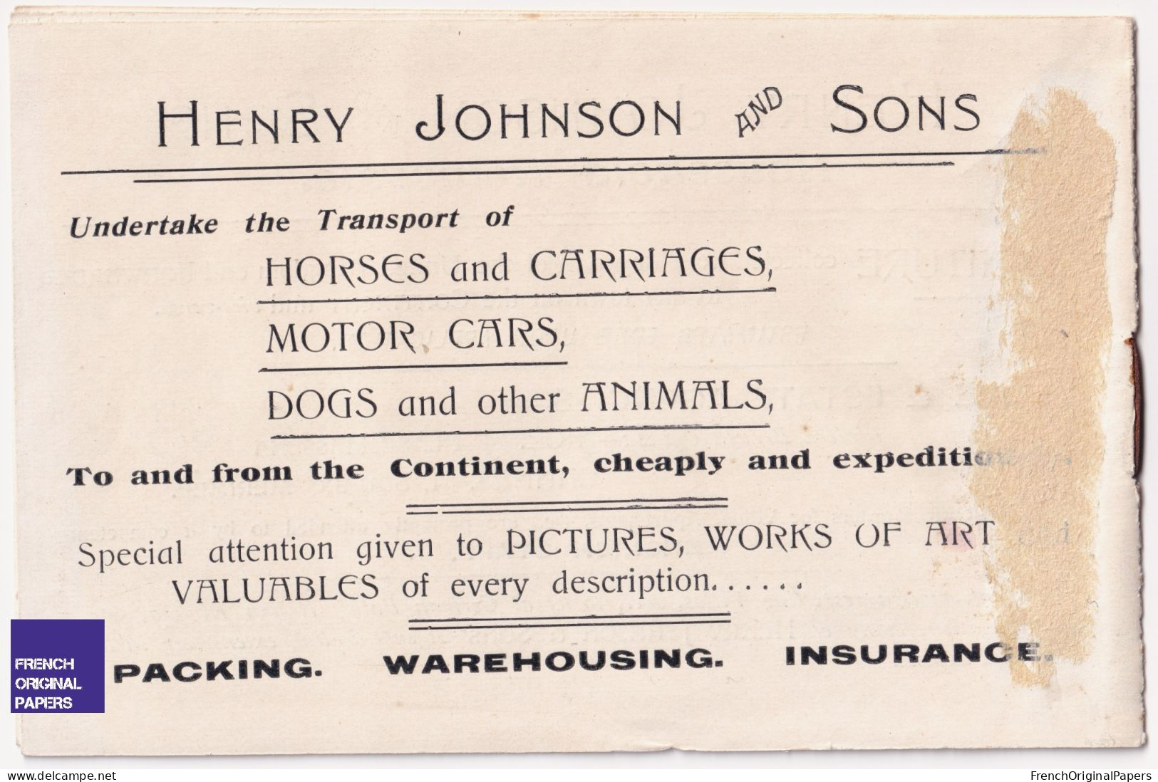 Henry Johnson & Sons Express Forwarding Agency Rare Ad. 1900s Ocean Liner Paquebot Transatlantique London Train A40-39 - Publicités