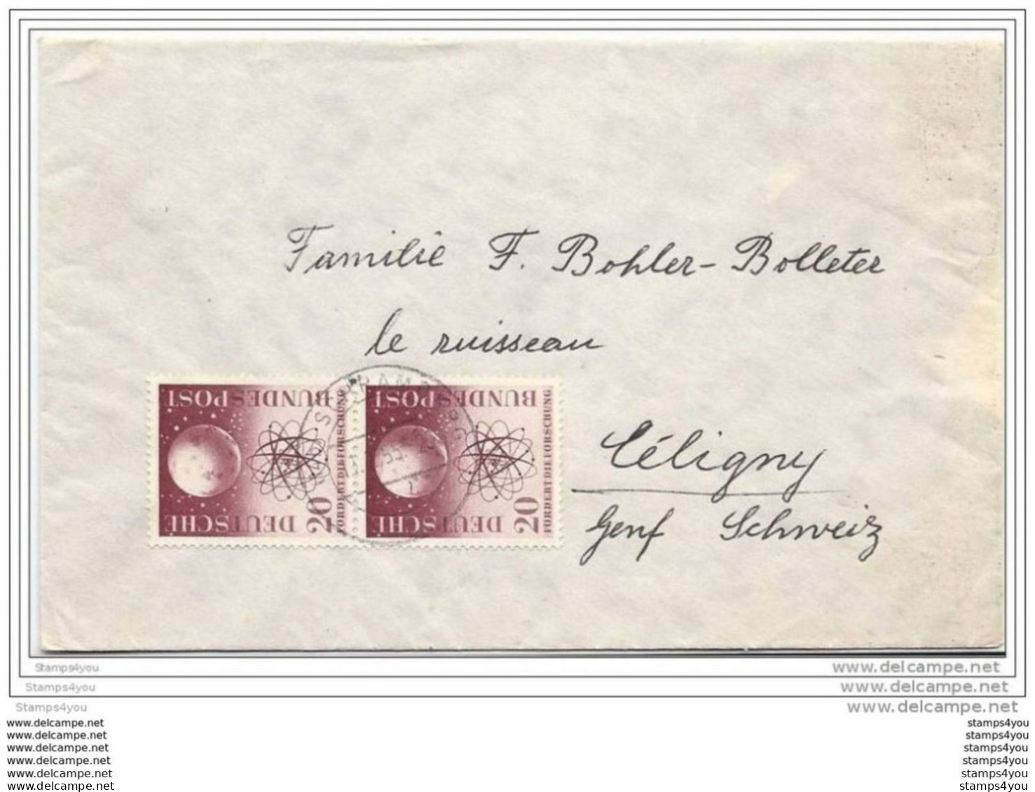 77 - 8 - Enveloppe Allemande Avec Deux Timbres "Fordert Fuer Die Forschung -1955 - Atom