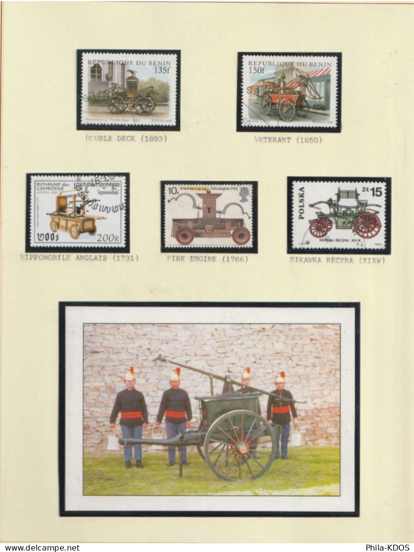 " VEHICULES DE SAPEURS-POMPIERS " Sur Lot De 5 Timbres Oblitérés Du MONDE. Avec Indication Du Nom Du Véhicule. + KDO ! - Firemen