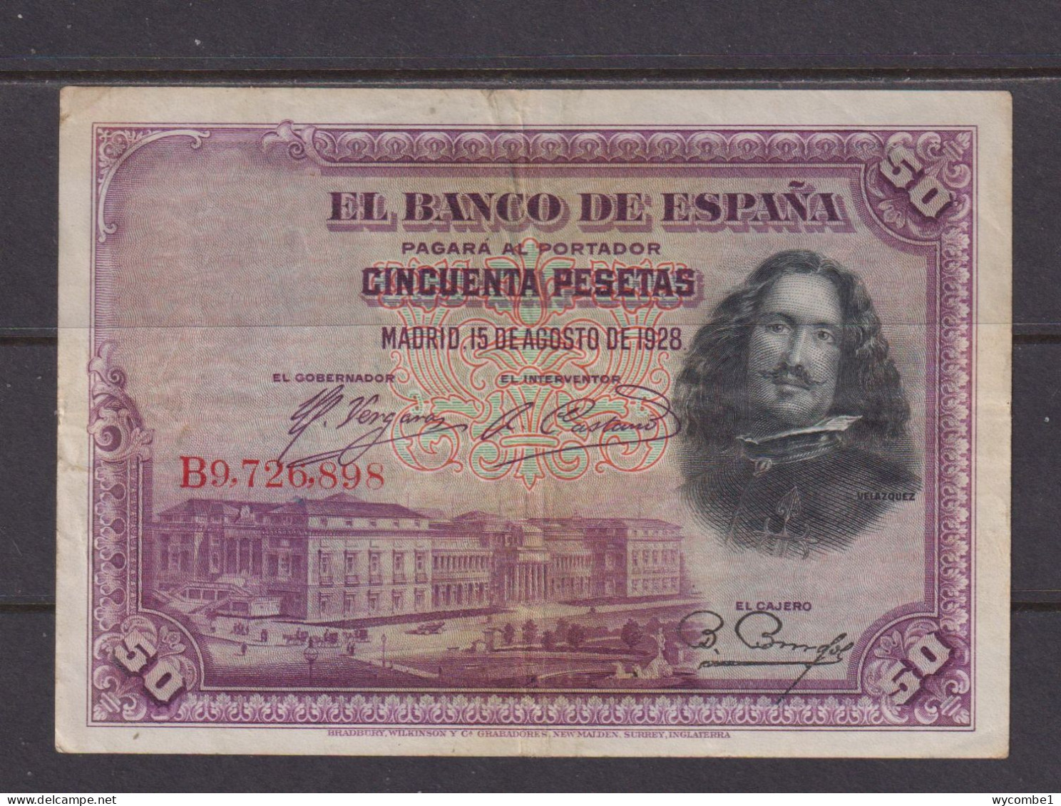 SPAIN  -  1928  50 Pesetas Circulated Banknote As Scans - 50 Pesetas