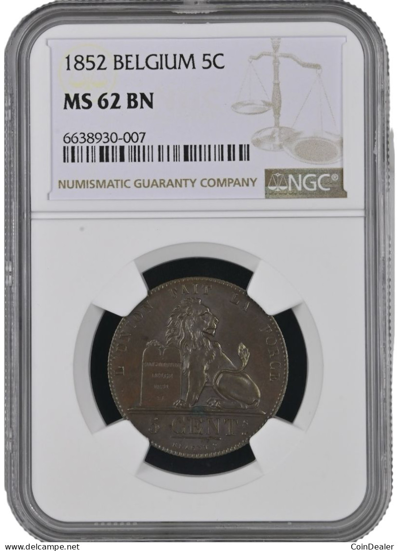 Leopold I 5 Centiem 1852 MS62 - 5 Cents