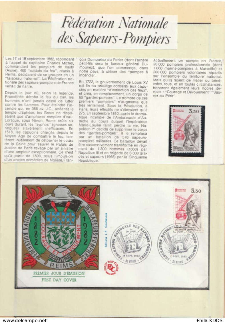 " FEDERATION NATIONALE DES SAPEURS-POMPIERS " Sur Lot (1 Enveloppe 1er Jour + 1 Timbre Neuf ** MNH) + KDO ! - Firemen