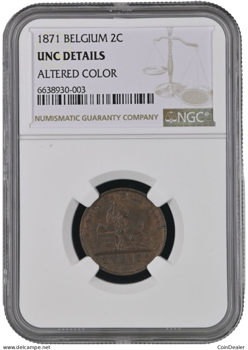 Leopold II 2 Centiem 1871 UNC Details - 2 Cent
