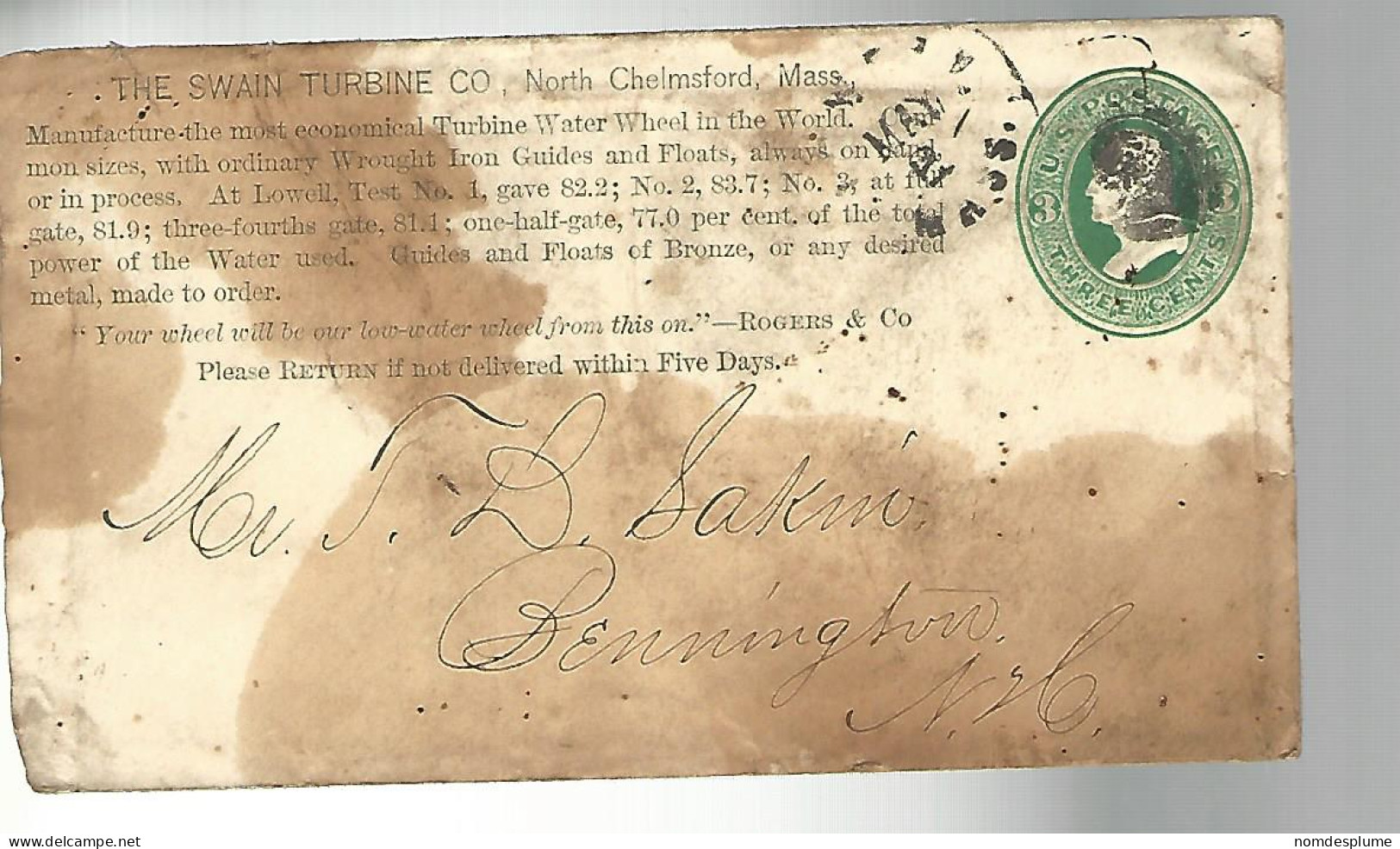 53095 ) USA  Postmark Duplex Postal Stationery - ...-1900