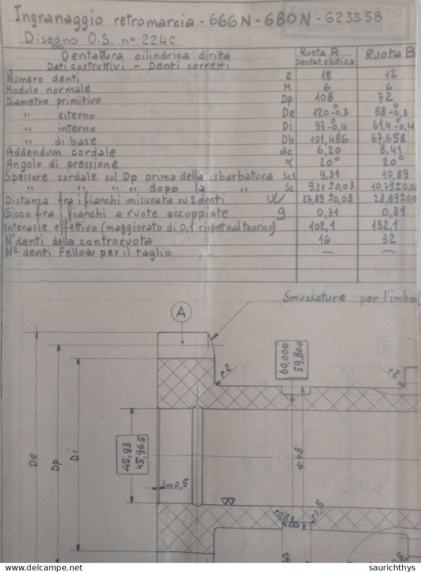 Cartella Documenti Fiat 666 E Vari Disegni Tecnici In Schizzi Originali E Copie Conformi D'epoca - Maschinen