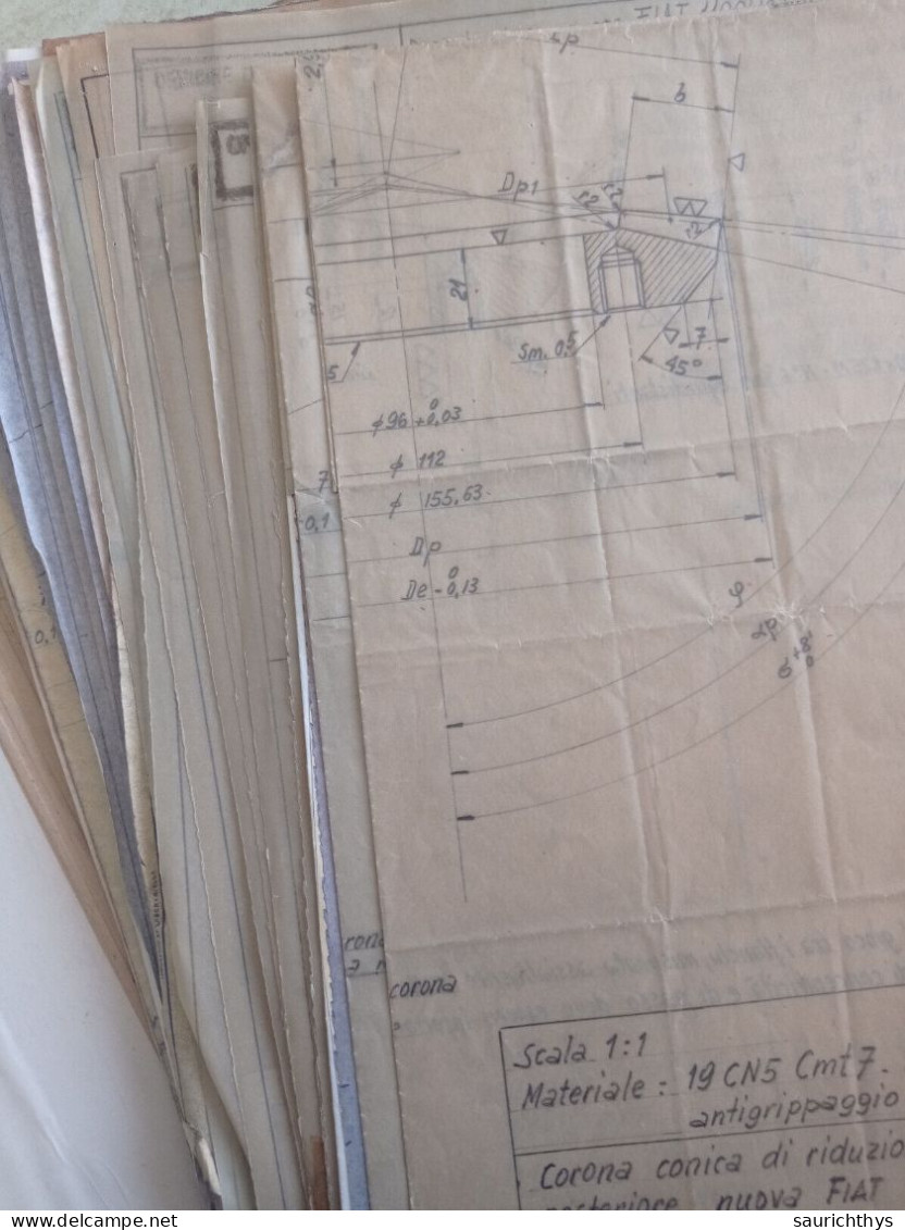 Cartella Documenti Fiat 1100/103 600 Differenziale Disegni Tecnici In Schizzi Originali E Copie Conformi D'epoca - Máquinas