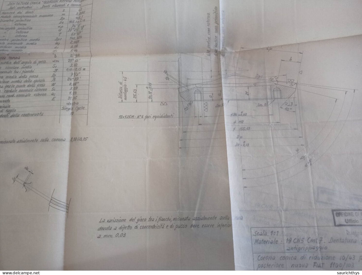 Cartella Documenti Fiat 1100/103 600 Differenziale Disegni Tecnici In Schizzi Originali E Copie Conformi D'epoca - Máquinas