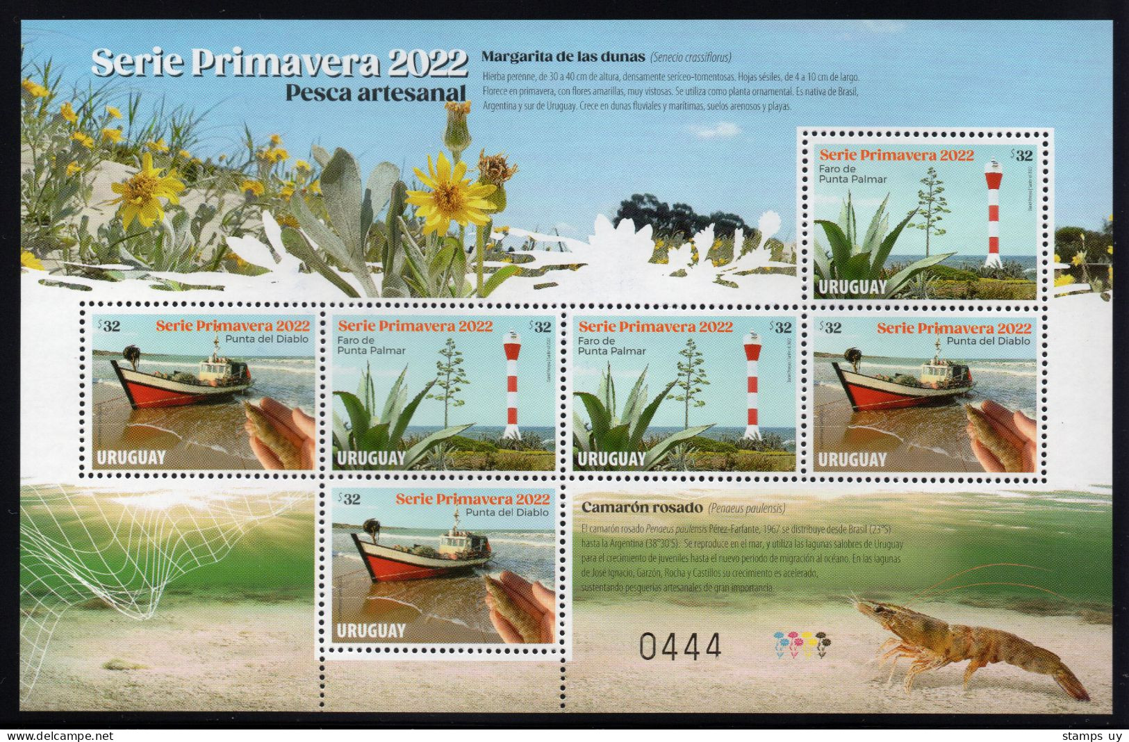 URUGUAY 2022 (Fishing, Ship, Lighthouse, Animal, Prawn, Penaeus, Aloe, Succulent Plant, Flower)- 5x Sheets START 20% OFF - Heilpflanzen