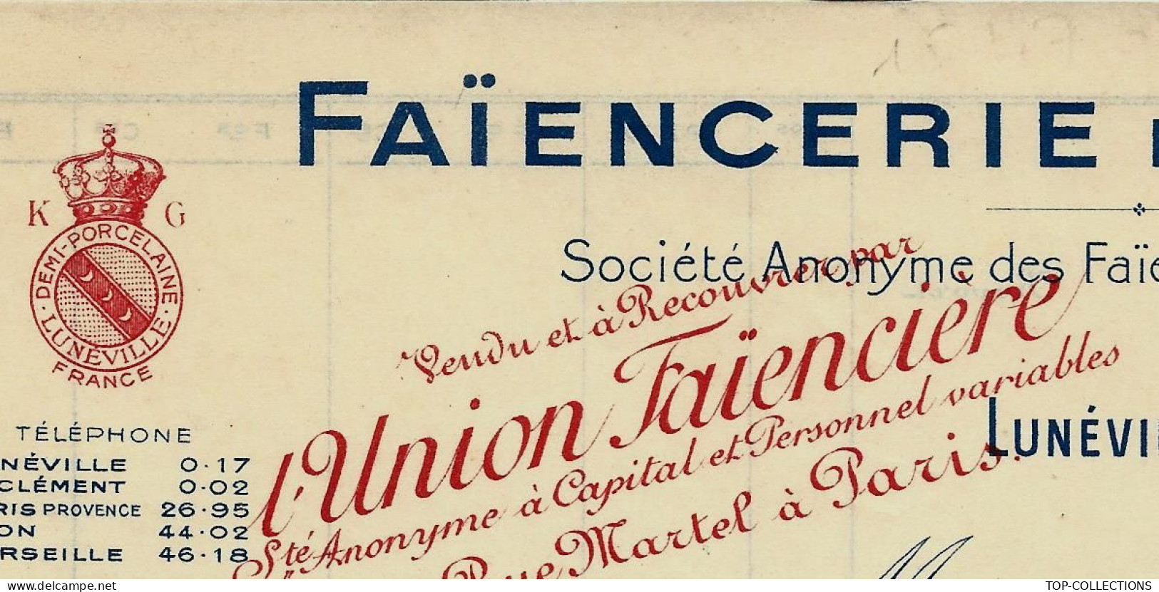 1936  ENTETE FAIENCE FAIENCES Faiencerie De Luneville Keller  Guérin Manufacture De St Clément > Poitiers V .HISTORIQUE - 1900 – 1949