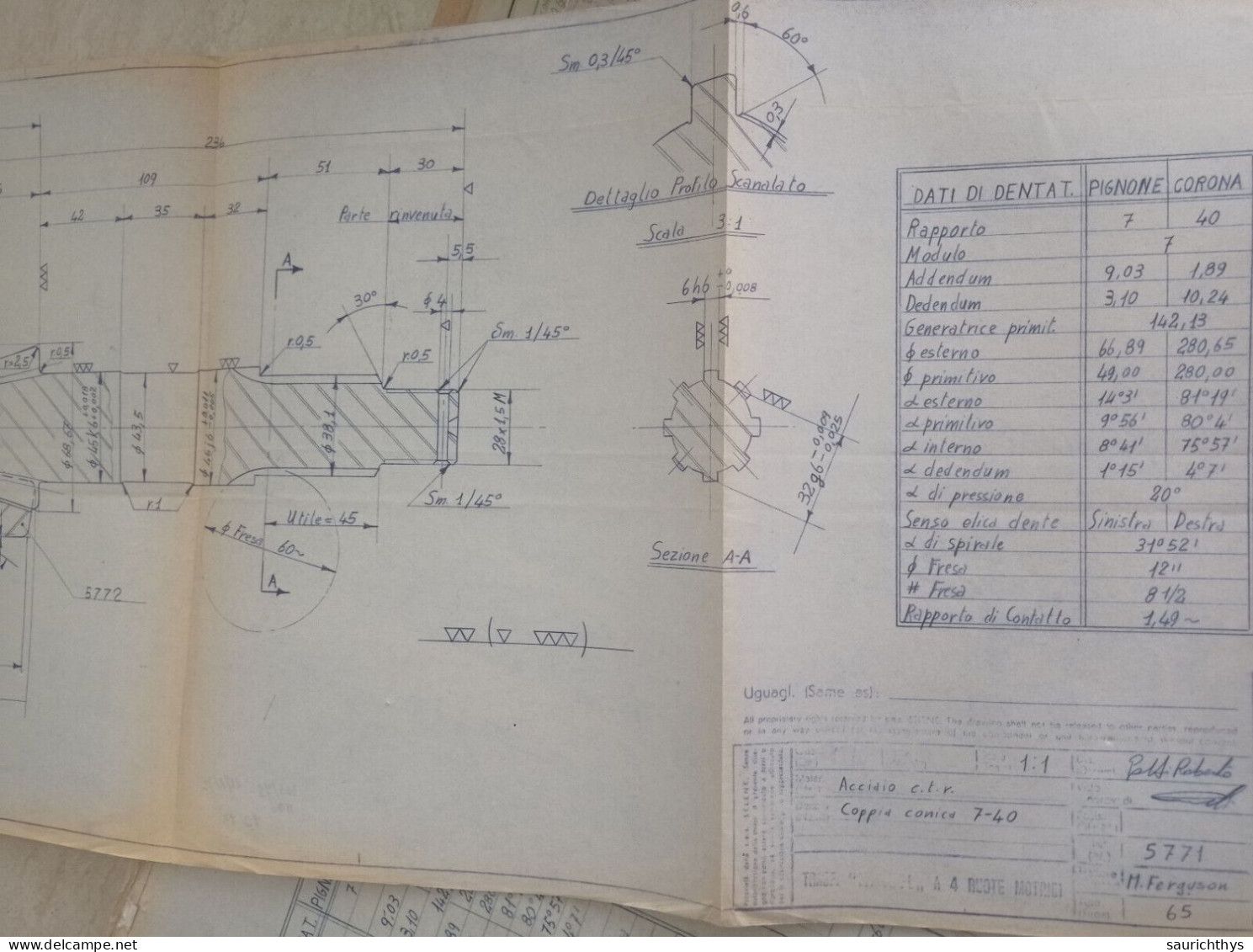Cartella Documenti Aeronautica Macchi Gruppi Conici Disegni Tecnici In Schizzi Originali E Copie Conformi D'epoca Aerei - Macchine