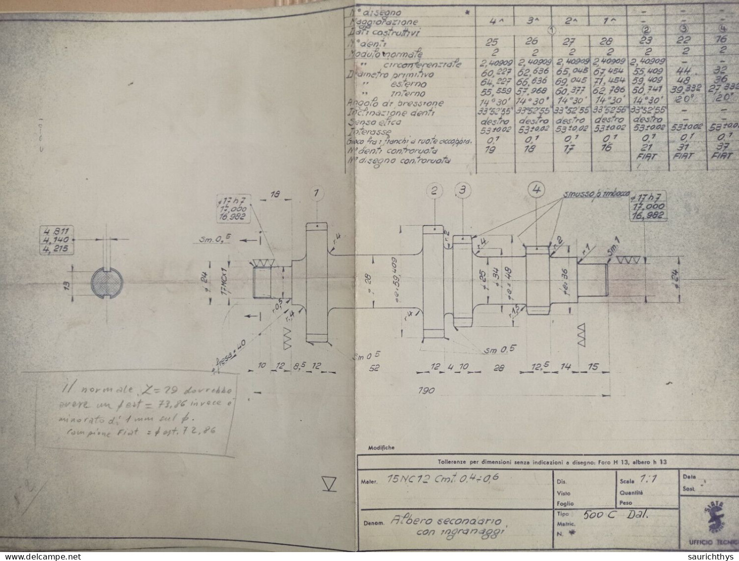 Cartella Documenti Fiat 500 A B C Cambio Velocità Disegni Tecnici In Schizzi Originali E Copie Conformi D'epoca - Macchine