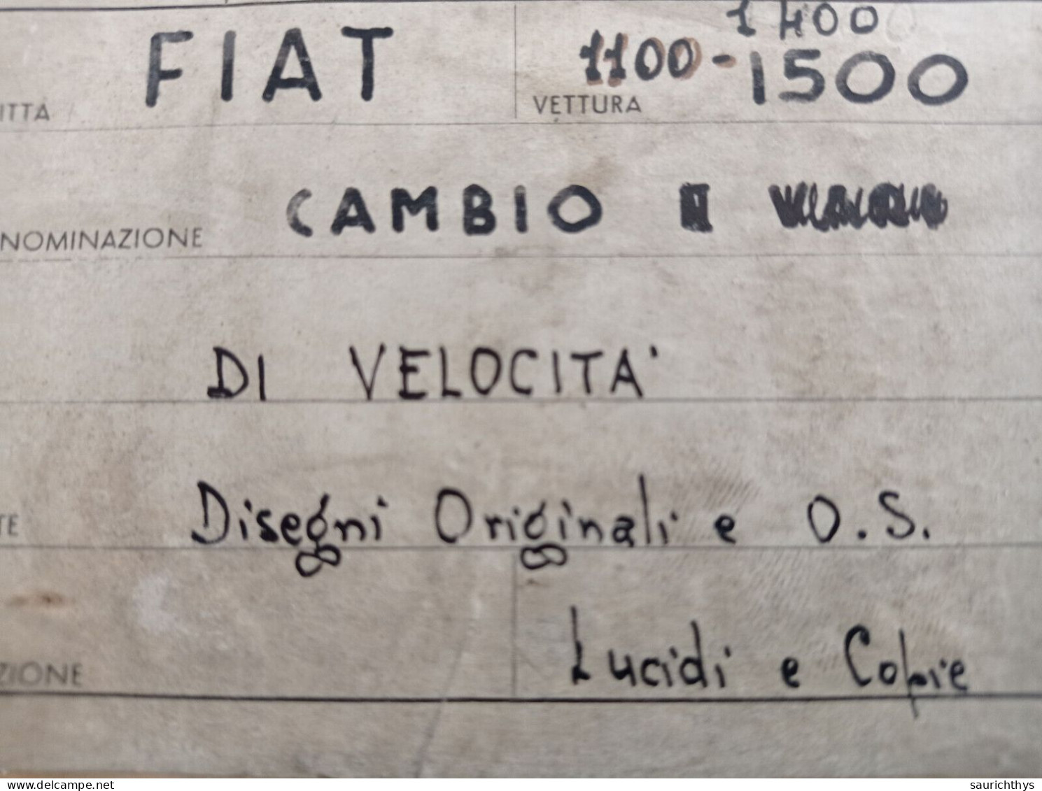 Cartella Documenti Fiat 1100 1400 1500 Cambio Velocità Disegni Tecnici In Schizzi Originali E Copie Conformi D'epoca - Máquinas