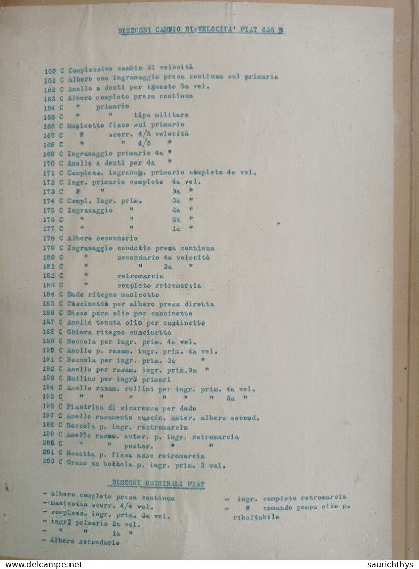 Cartella Documenti Fiat Automobili 626 Cambio Velocità Disegni Tecnici In Schizzi Originali E Copie Conformi D'epoca - Maschinen