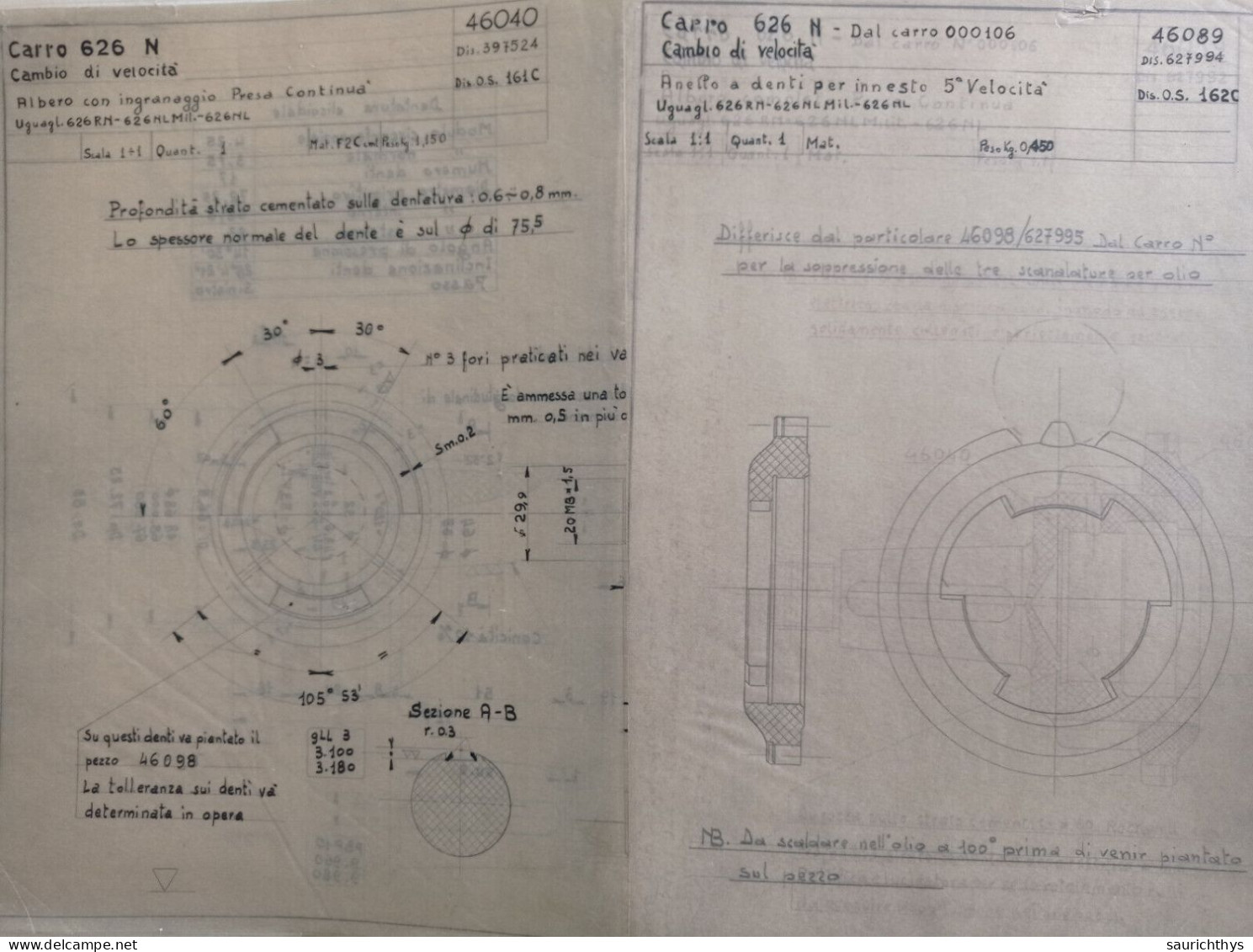 Cartella Documenti Fiat Automobili 626 Cambio Velocità Disegni Tecnici In Schizzi Originali E Copie Conformi D'epoca - Tools