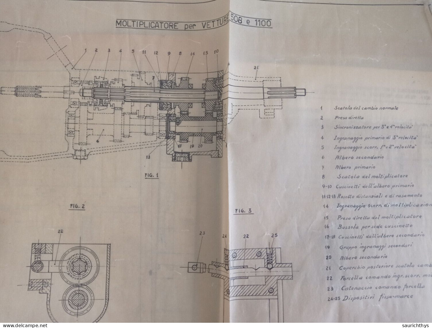 Cartella Documenti Fiat 1100 Moltiplicatore Velocità Disegni Tecnici In Schizzi Originali E Copie Conformi D'epoca - Macchine