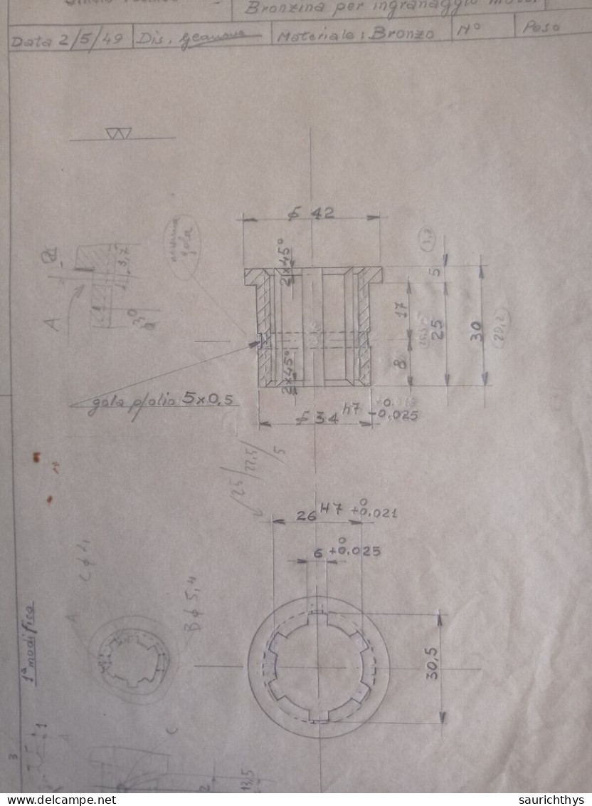 Cartella Documenti Fiat 1100 Moltiplicatore Velocità Disegni Tecnici In Schizzi Originali E Copie Conformi D'epoca - Machines