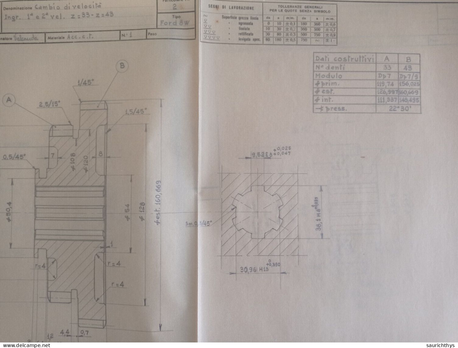 Cartella Documenti Ford 8 W Dodge Disegni Tecnici In Schizzi Originali E Copie Conformi D'epoca - Macchine