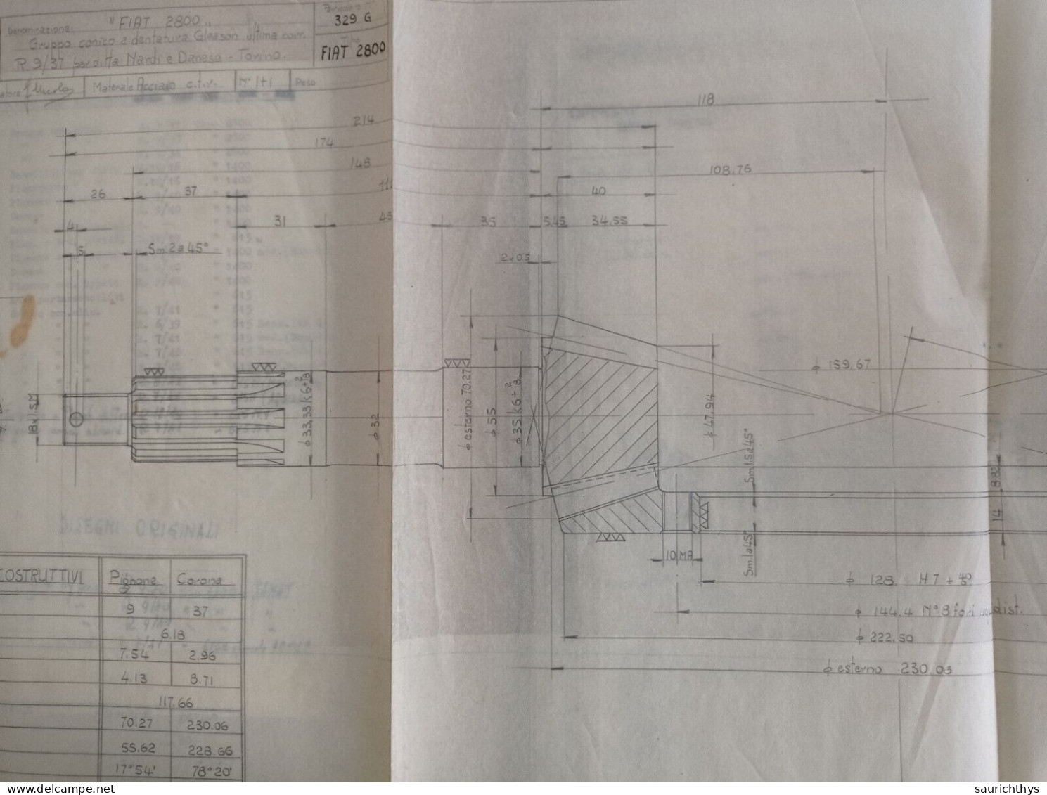 Cartella Documenti Fiat 615 1400 2800 Gruppi Conici Disegni Tecnici In Schizzi Originali E Copie Conformi D'epoca - Maschinen