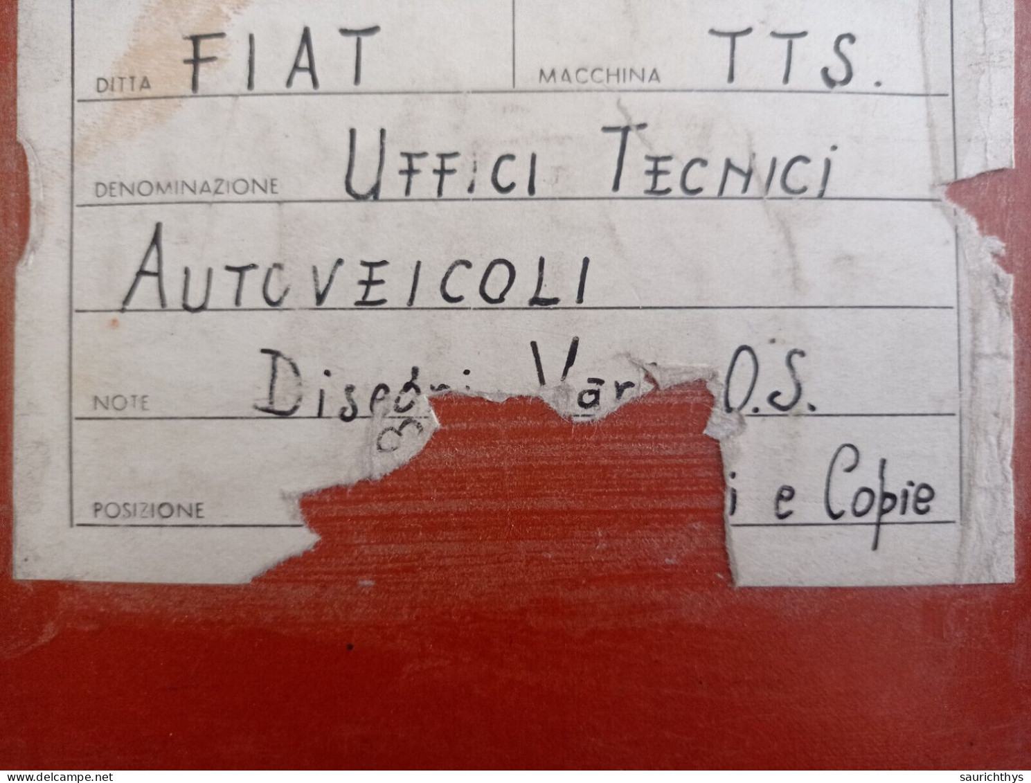 Cartella Documenti Fiat TTS Uffici Tecnici Autoveicoli Disegni Tecnici In Schizzi Originali E Copie Conformi D'epoca - Machines