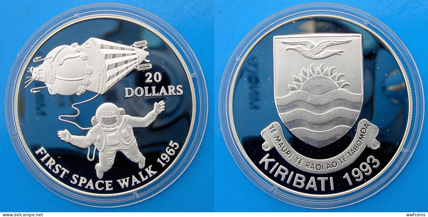 KIRIBATI 20 $ 1993 ARGENTO PROOF FIRST SPACE WALK 1965 RARA PESO 31,47g TITOLO 0,925 CONSERVAZIONE FONDO SPECCHIO UNC. - Kiribati