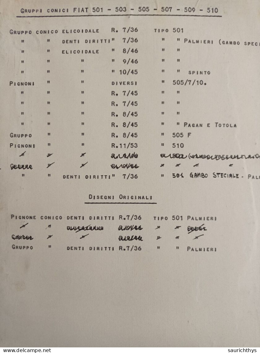Cartella Documenti Fiat 501 505 507 510 Gruppi Conici Disegni Tecnici In Schizzi Originali E Copie Conformi D'epoca - Macchine