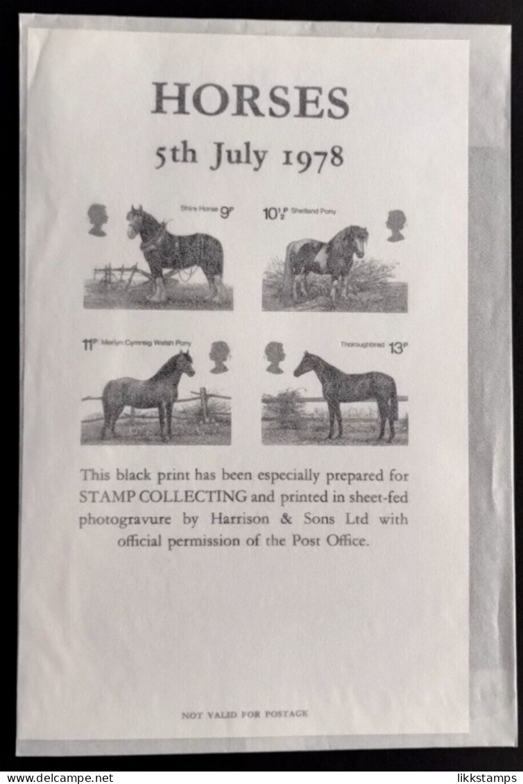(A) SCARCE BLACK PRINT FOR THE 5th JULY 1978 HORSES ISSUE #03025 - Essays, Proofs & Reprints