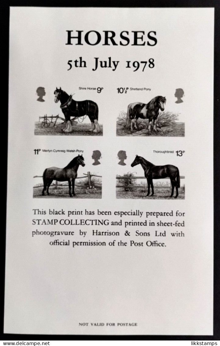 (B) SCARCE BLACK PRINT FOR THE 5th JULY 1978 HORSES ISSUE #03026 - Probe- Und Nachdrucke