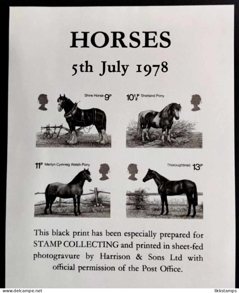 (B) SCARCE BLACK PRINT FOR THE 5th JULY 1978 HORSES ISSUE #03026 - Probe- Und Nachdrucke