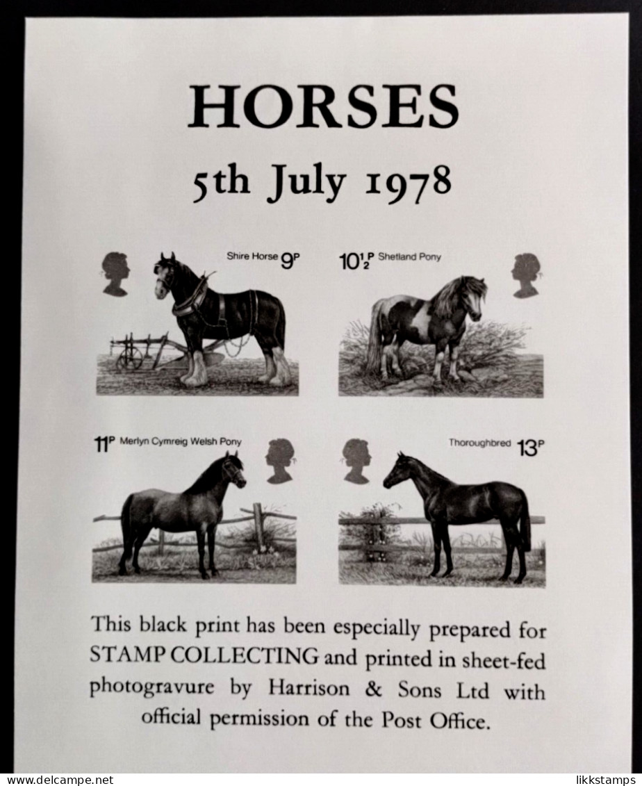 (B) SCARCE BLACK PRINT FOR THE 5th JULY 1978 HORSES ISSUE #03026 - Essays, Proofs & Reprints