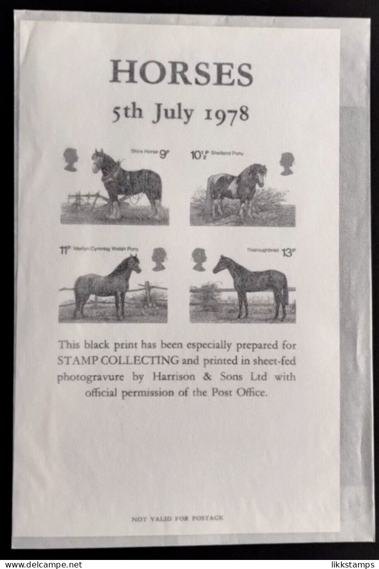 (B) SCARCE BLACK PRINT FOR THE 5th JULY 1978 HORSES ISSUE #03026 - Prove & Ristampe