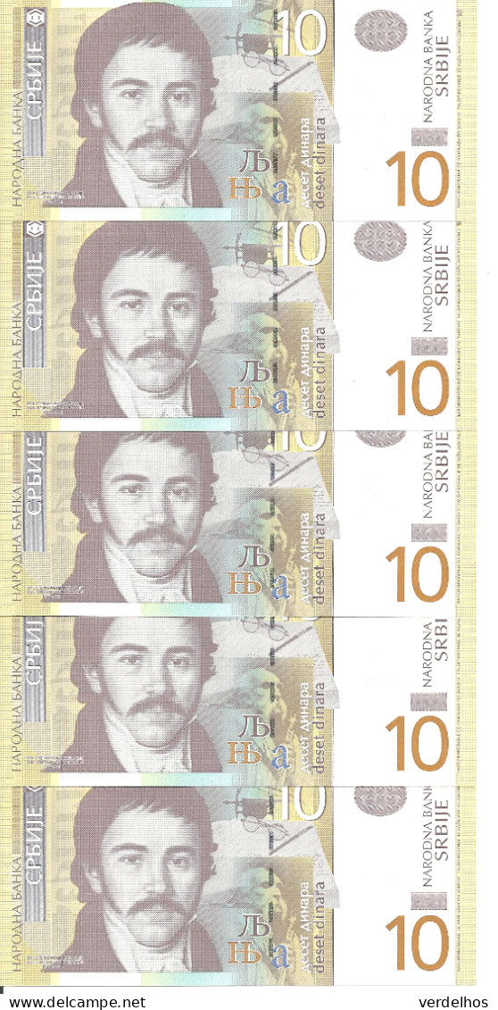 SERBIE 10 DINARA 2013 UNC P 54 B ( 5 Billets ) - Serbie