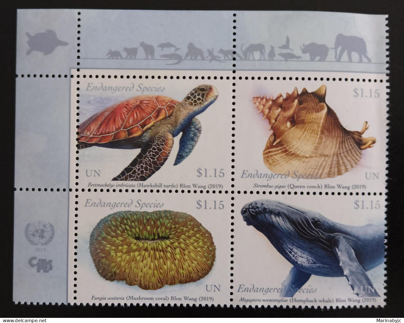 SD)2019. UNITED NATIONS. MARINE FAUNA. TURTLES. SHELLS. WHALES. SPONGES. MNH. - Collections