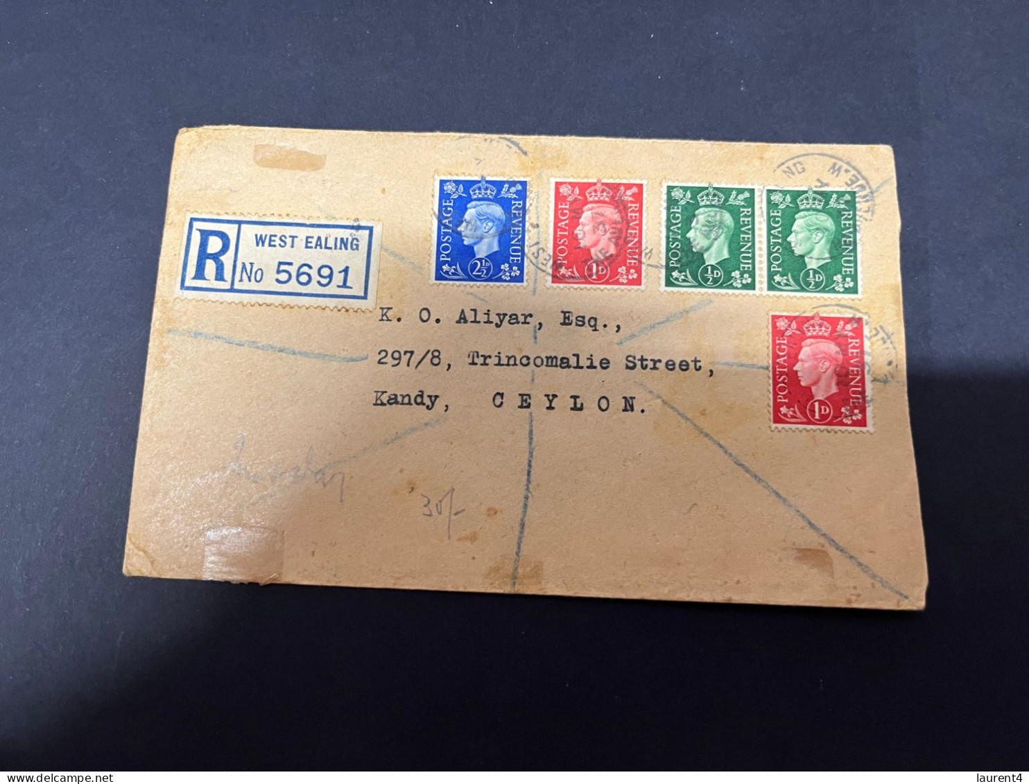 2-10-2023 (3 U 10) UK - Registered Cover Posted From West Ealing To Ceylon (now Called Sri Lanka) - 1937 - Storia Postale